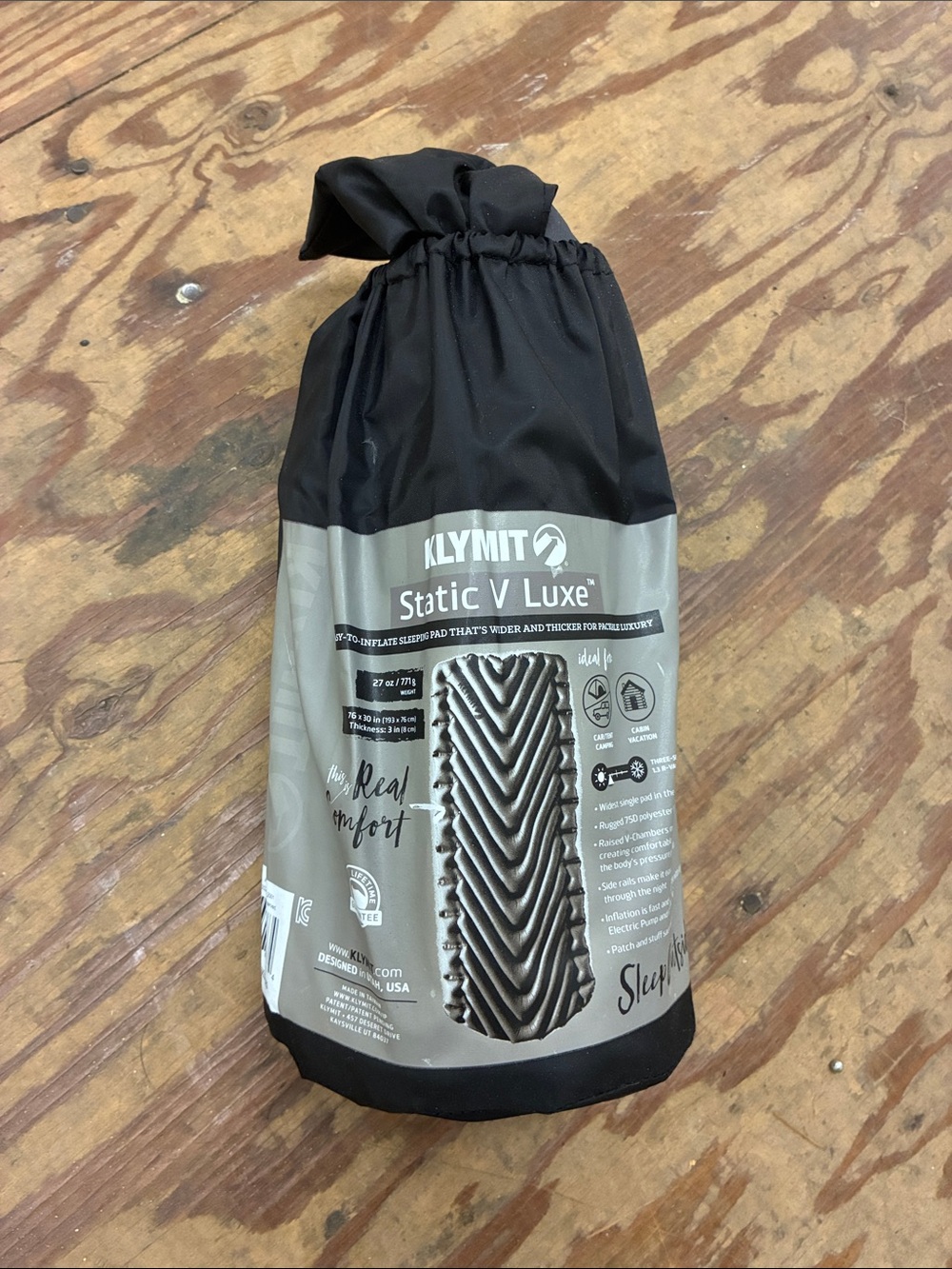 Klymit Static V Luxe Inflatable Sleeping Pad - Gray/Black